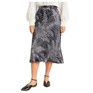 Anthropologie Bias Satin Midi Skirt 8 Black Floral Romantic Fairy Whimsygoth NEW